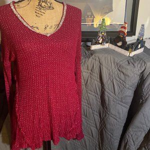 Juicy Couture Red/Silver Sparkly V-Neck Sweater
